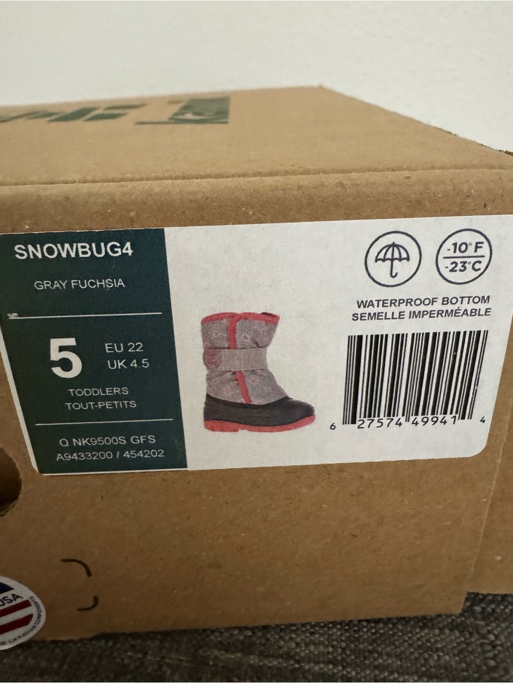 Kamik snowbug toddler girl pink grey and black star snow boots size 5 - Picture 4 of 7